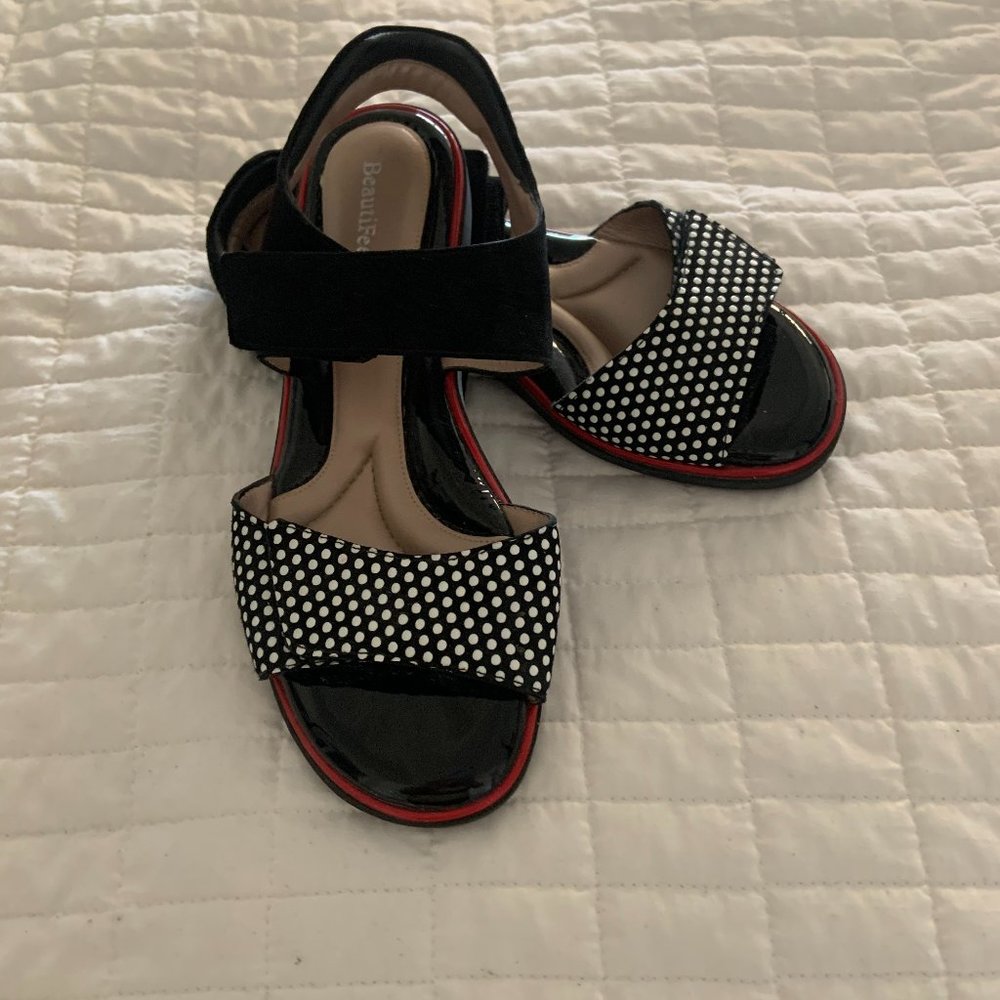 BEAUTIFEEL Romi Dot Black White & Red Sandals EU39 EUC